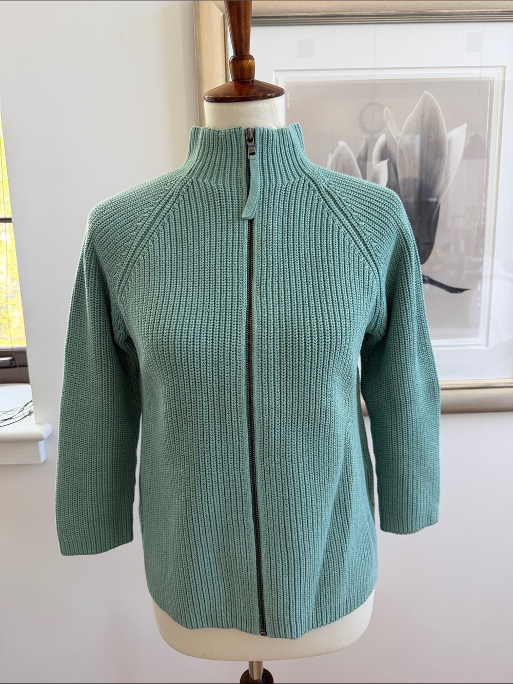 Carlisle Cotton Blend Zip-Front Cardigan with 3/4 Sleeves Size M